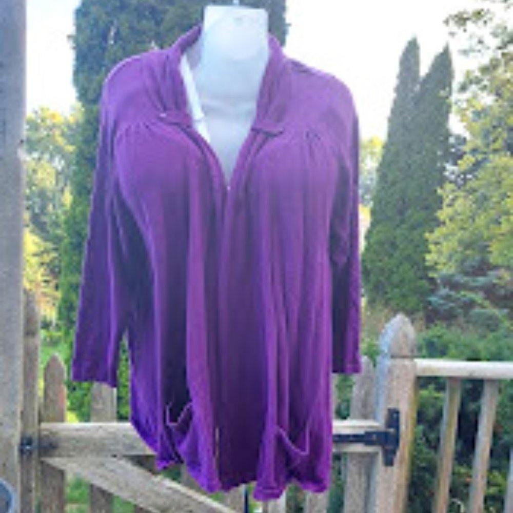 Chelsea Studio Vintage 3X Purple Open Cardigan - Women Plus Size 3X with Pockets